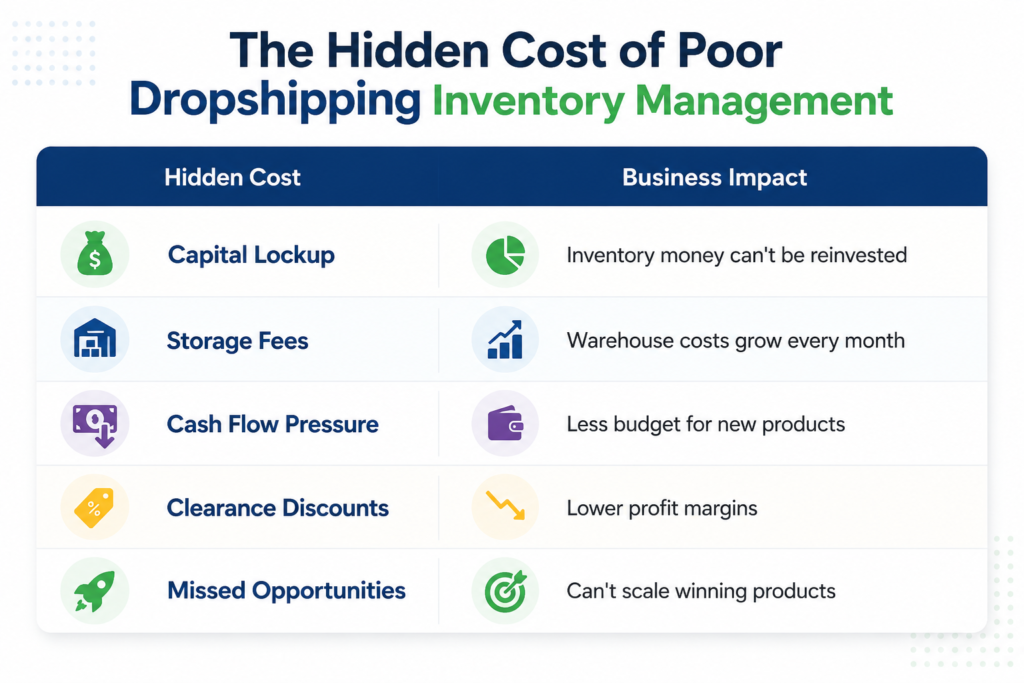 Hidden cost of dropshipping inventory table