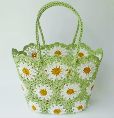 Hand woven daisy flower basket home storage tote bag