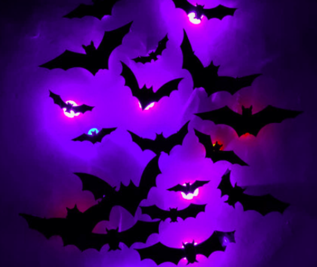 Yoofar sample halloween party decor, glowing bat stickers, spooky backdrop, haunted house party supplies for dropshipping
