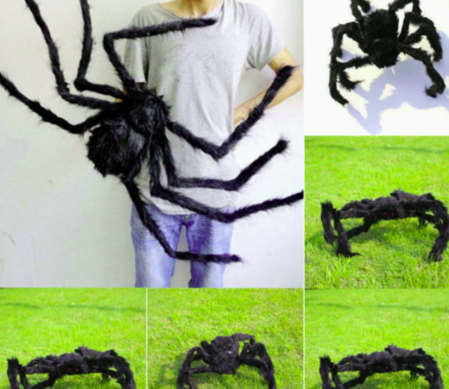 Large black plush fake spider props, scary haunted house decoration for Halloween party, Yoofar dropshipping seasonal decor
