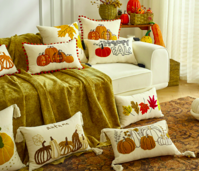 Autumn pumpkin printed throw pillow set, fall seasonal home cushion for living room sofa, Yoofar dropshipping home decor product