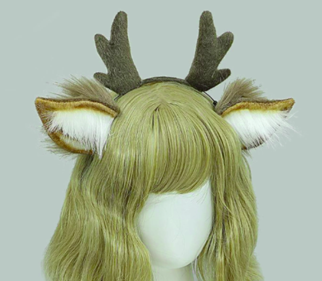 Green elf wig with deer antler headband, Christmas party cosplay costume accessory, high search volume holiday props for Yoofar dropshipping