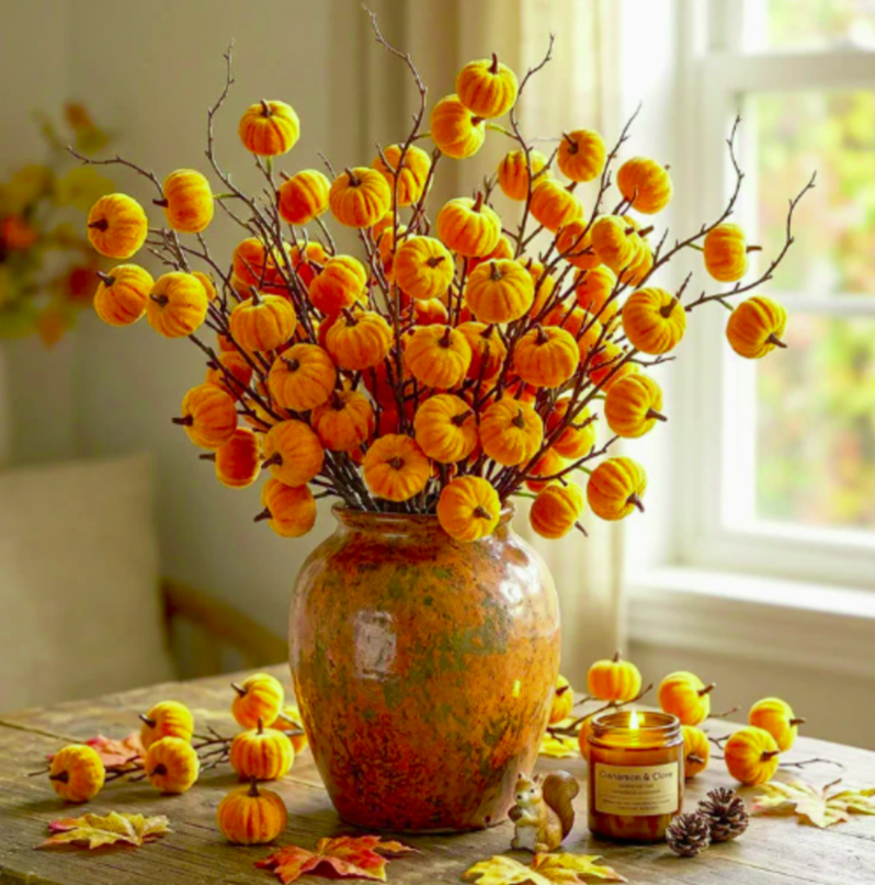 Yoofar sample product autumn home decor, pumpkin ornaments, fall branches and harvest tabletop decorations for dropshipping