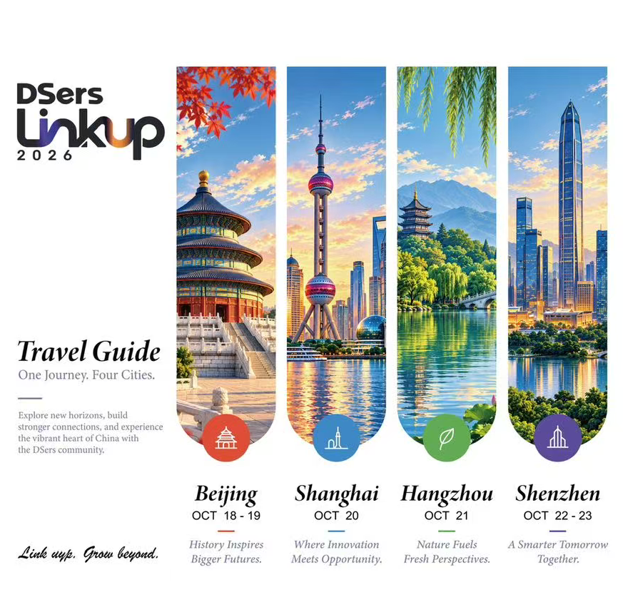 DSers Linkup 2026 four cities travel poster